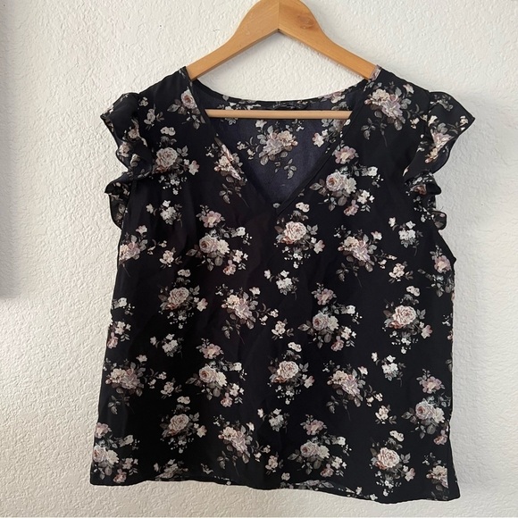 Floral ruffle sleeves top Size XL 12 - Picture 3 of 9